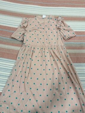 Wynken Girls' Blush Pink Polka Dot Ruffle-Sleeve Dress